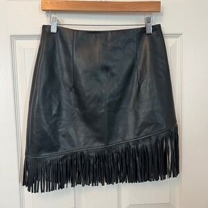 Black Faux Leather Fringe Skirt Moto Boho cowgirl Size S Vegan Leather Skirt